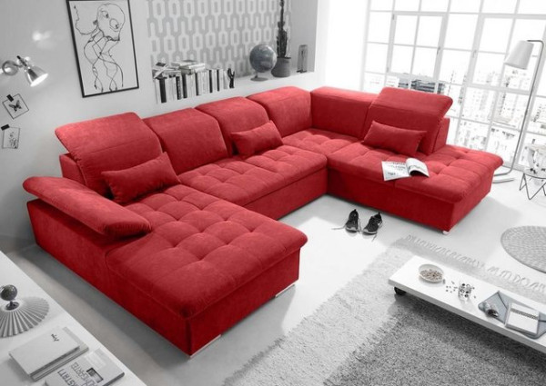 ED EXCITING DESIGN Wohnlandschaft, Wayne Wohnlandschaft 340x240 cm U-Sofa Couch Ecksofa Rot (Berry)
