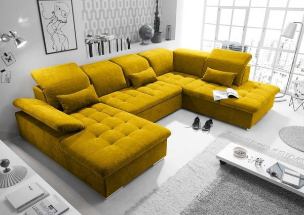 ED EXCITING DESIGN Wohnlandschaft, Wayne Wohnlandschaft 340x240 cm U-Sofa Couch Ecksofa Gelb (Senf)