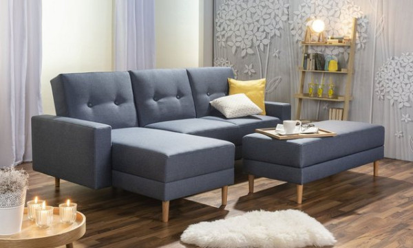 Max Winzer® Ecksofa Schlafsofa Ecksofa Just Cool Funktionssofa Stauraumhocker denim, 1 Stück, Liegef