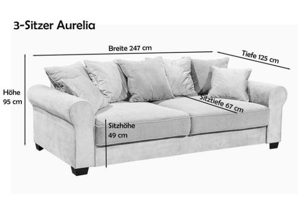 ED EXCITING DESIGN 3-Sitzer, Aurelia 3-Sitzer Polstergarnitur Couch Sofa 2-farbig Grau