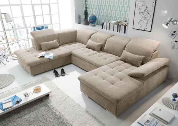 ED EXCITING DESIGN Wohnlandschaft, Wayne Wohnlandschaft 340x240 cm U-Sofa Couch Ecksofa Sand (Beige)