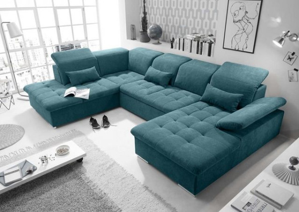ED EXCITING DESIGN Wohnlandschaft, Wayne Wohnlandschaft 340x240 cm U-Sofa Couch Ecksofa Blau (Denim)