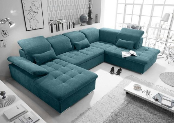 ED EXCITING DESIGN Wohnlandschaft, Wayne Wohnlandschaft 340x240 cm U-Sofa Couch Ecksofa Blau (Denim)