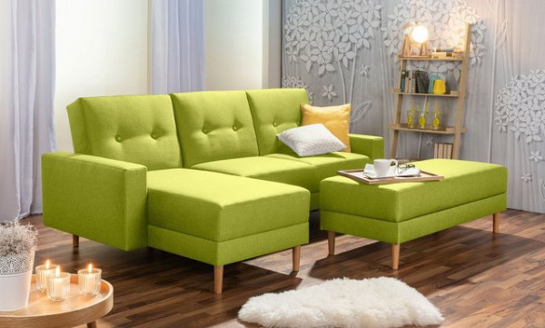 Max Winzer® Ecksofa Schlafsofa Ecksofa Just Cool Funktionssofa Stauraumhocker Grün, 1 Stück, Liegefl