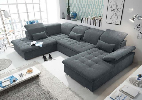 ED EXCITING DESIGN Wohnlandschaft, Wayne Wohnlandschaft 340x240 cm U-Sofa Couch Ecksofa Anthrazit