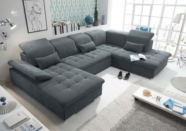 ED EXCITING DESIGN Wohnlandschaft, Wayne Wohnlandschaft 340x240 cm U-Sofa Couch Ecksofa Anthrazit